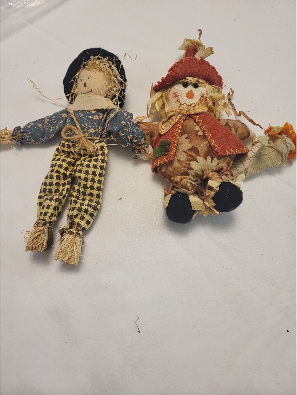 Set of Two Handmade Decorative Scarecrow Dolls 8" and 6"